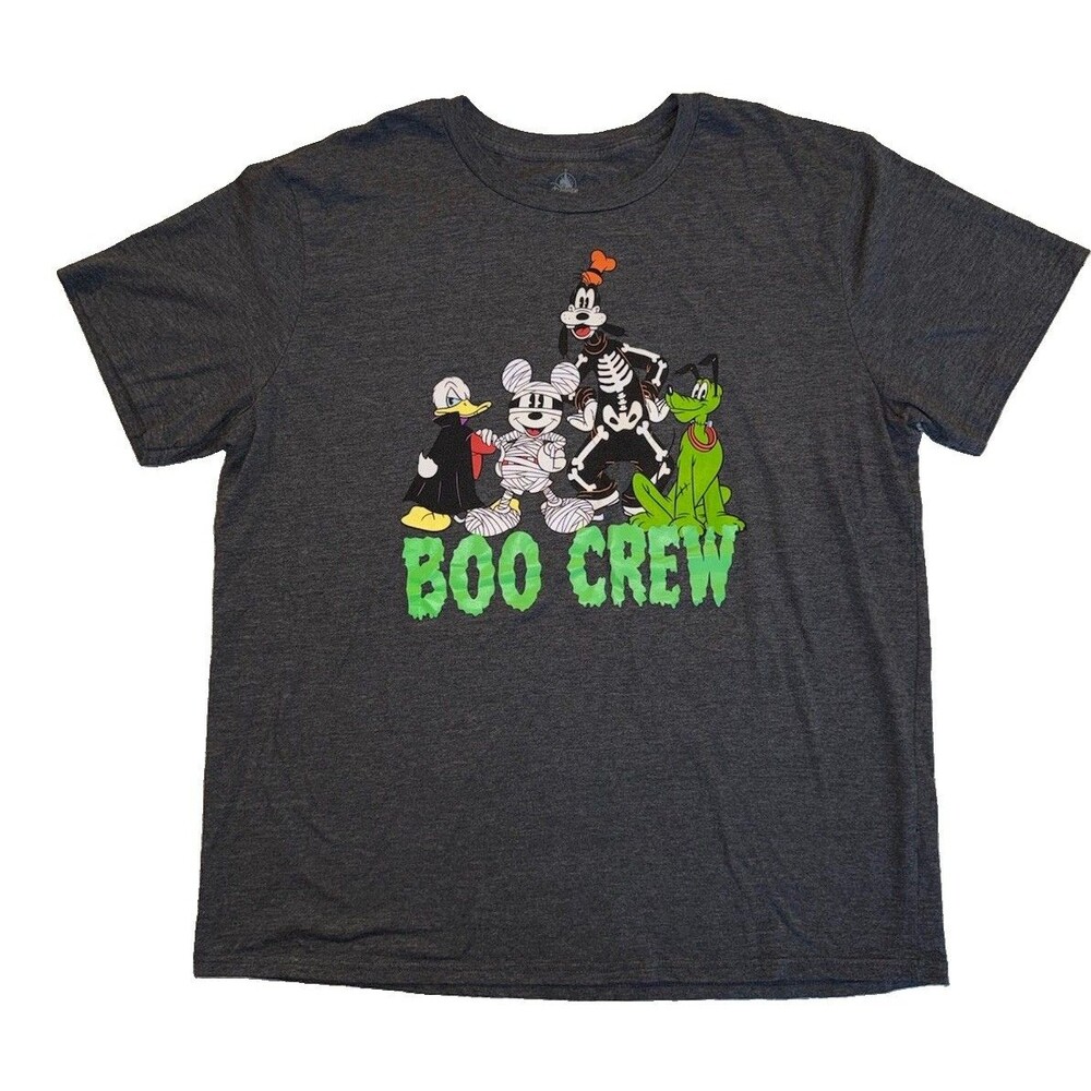 Disney Parks Boo Crew Halloween Mickey Donald Goofy Pluto Grey T-shirt 2XL